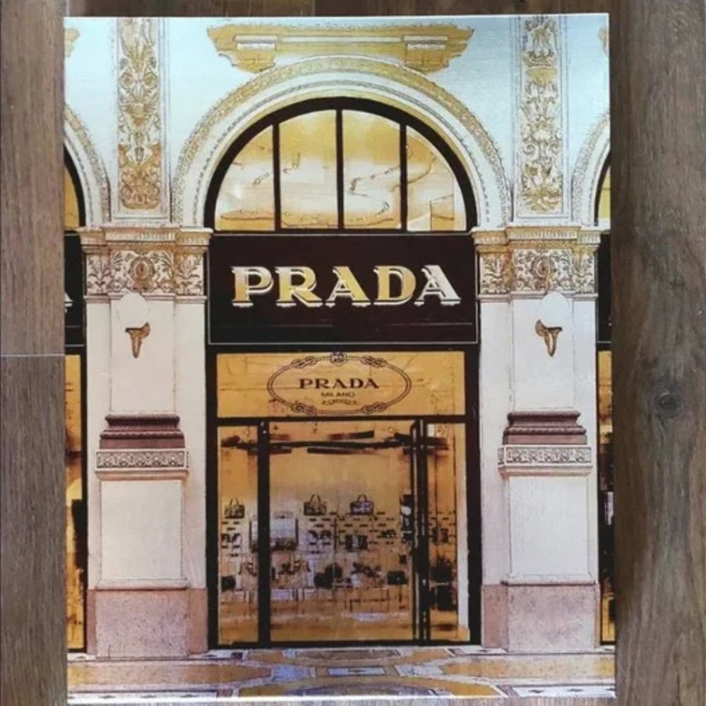 PRADA DESIGNER STOREFRONT GOLD WRAPPED CANVAS PRINT